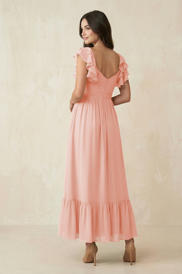 Flutter Sleeve Sweetheart A - Line Chiffon Bridesmaid Dress in Rose Petal - SHE IS ME Bridesmaid Dresses