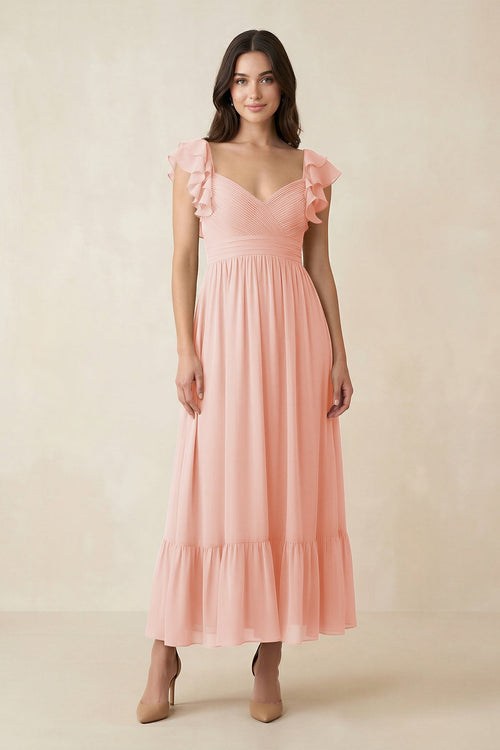 Flutter Sleeve Sweetheart A - Line Chiffon Bridesmaid Dress in Rose Petal - SHE IS ME Bridesmaid Dresses