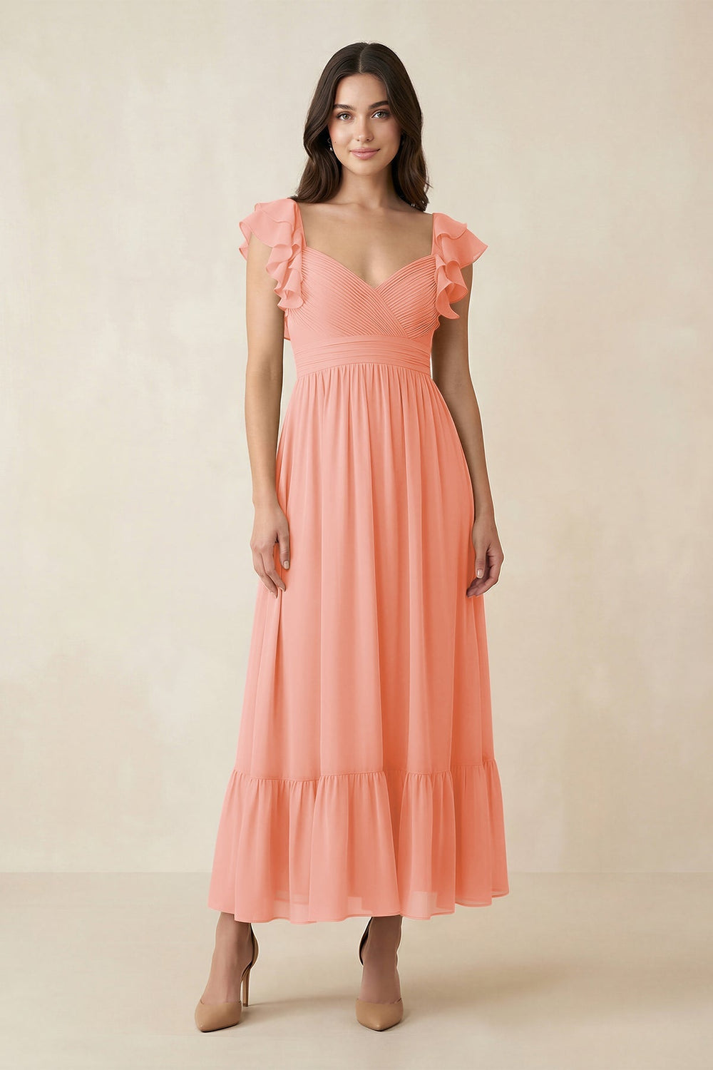 Flutter Sleeve Sweetheart A - Line Chiffon Bridesmaid Dress in Rosette - KISS BRIDAL Bridesmaid Dresses