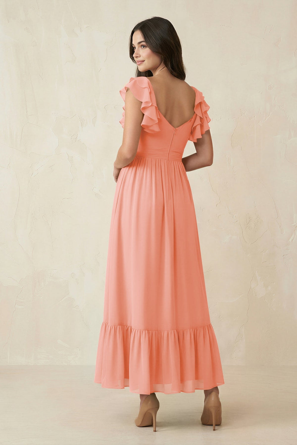 Flutter Sleeve Sweetheart A - Line Chiffon Bridesmaid Dress in Rosette - KISS BRIDAL Bridesmaid Dresses