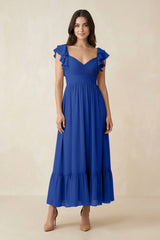 Flutter Sleeve Sweetheart A - Line Chiffon Bridesmaid Dress in Royal Blue - KISS BRIDAL Bridesmaid Dresses