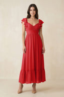 Flutter Sleeve Sweetheart A - Line Chiffon Bridesmaid Dress in Ruby Red - SHE IS ME Bridesmaid Dresses