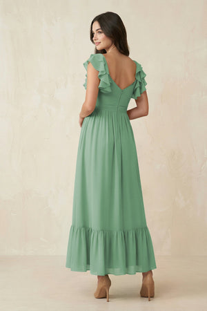 Flutter Sleeve Sweetheart A - Line Chiffon Bridesmaid Dress in Sea Glass - SHE IS ME Bridesmaid Dresses
