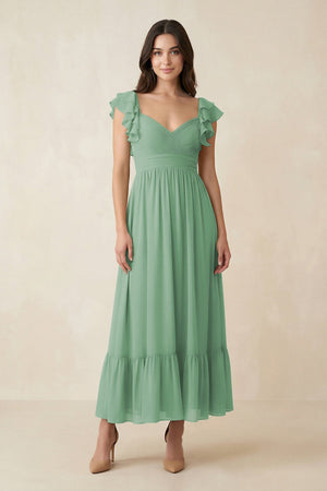 Flutter Sleeve Sweetheart A - Line Chiffon Bridesmaid Dress in Sea Glass - SHE IS ME Bridesmaid Dresses