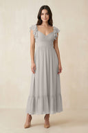 Flutter Sleeve Sweetheart A - Line Chiffon Bridesmaid Dress in Silver - SHE IS ME Bridesmaid Dresses