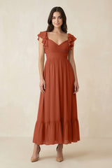 Flutter Sleeve Sweetheart A - Line Chiffon Bridesmaid Dress in Spice - KISS BRIDAL Bridesmaid Dresses