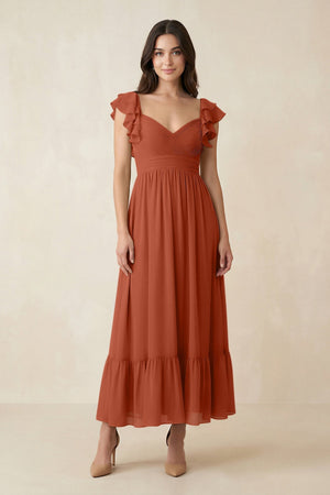 Flutter Sleeve Sweetheart A - Line Chiffon Bridesmaid Dress in Spice - SHE IS ME Bridesmaid Dresses