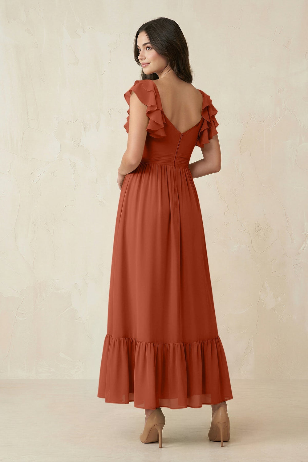 Flutter Sleeve Sweetheart A - Line Chiffon Bridesmaid Dress in Spice - KISS BRIDAL Bridesmaid Dresses