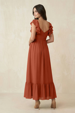 Flutter Sleeve Sweetheart A - Line Chiffon Bridesmaid Dress in Spice - SHE IS ME Bridesmaid Dresses