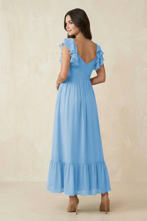 Flutter Sleeve Sweetheart A - Line Chiffon Bridesmaid Dress in Steel Blue - SHE IS ME Bridesmaid Dresses