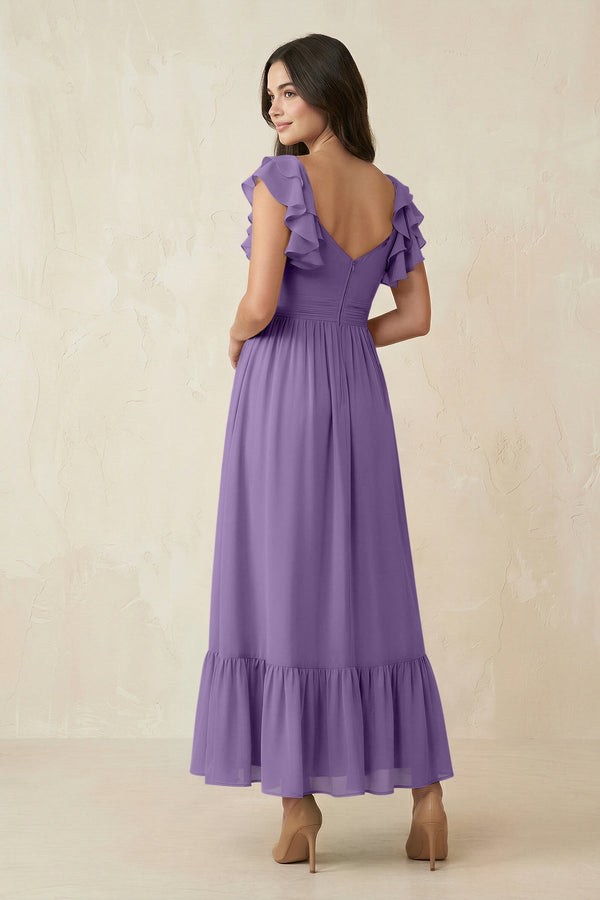 Flutter Sleeve Sweetheart A - Line Chiffon Bridesmaid Dress in Tahiti - SHE IS ME Bridesmaid Dresses