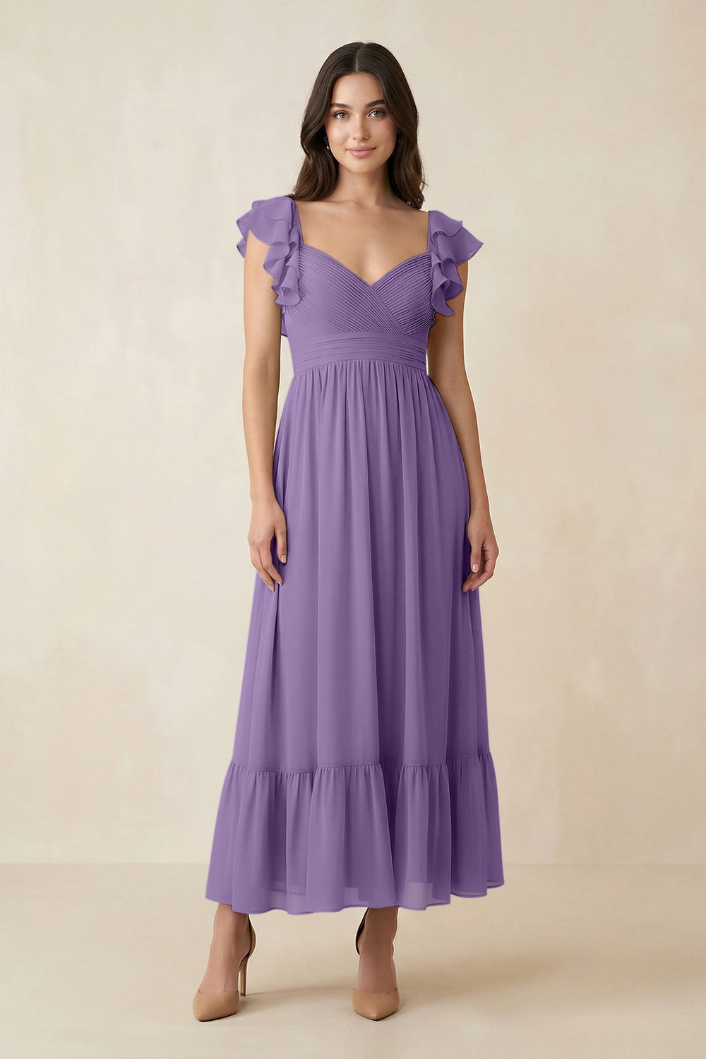 Flutter Sleeve Sweetheart A - Line Chiffon Bridesmaid Dress in Tahiti - KISS BRIDAL Bridesmaid Dresses