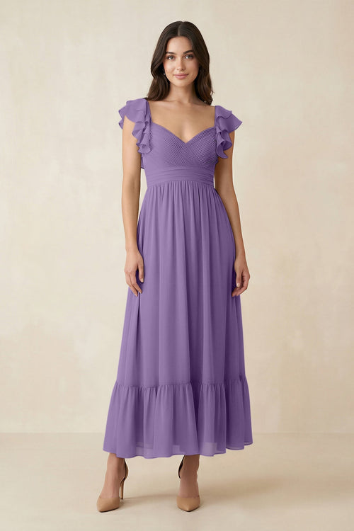 Flutter Sleeve Sweetheart A - Line Chiffon Bridesmaid Dress in Tahiti - SHE IS ME Bridesmaid Dresses