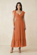 Flutter Sleeve Sweetheart A - Line Chiffon Bridesmaid Dress in Terracotta - SHE IS ME Bridesmaid Dresses