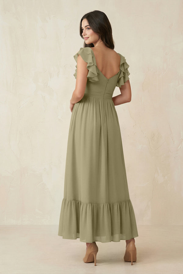 Flutter Sleeve Sweetheart A - Line Chiffon Bridesmaid Dress in Thyme - SHE IS ME Bridesmaid Dresses