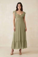 Flutter Sleeve Sweetheart A - Line Chiffon Bridesmaid Dress in Thyme - SHE IS ME Bridesmaid Dresses