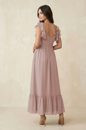 Flutter Sleeve Sweetheart A-Line Chiffon Bridesmaid Dress in Toffee (2) | KISSBRIDAL