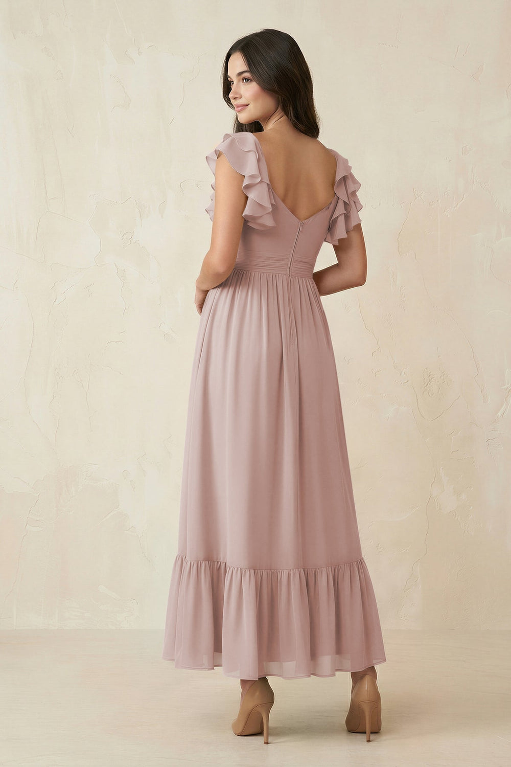 Flutter Sleeve Sweetheart A - Line Chiffon Bridesmaid Dress in Toffee - KISS BRIDAL Bridesmaid Dresses