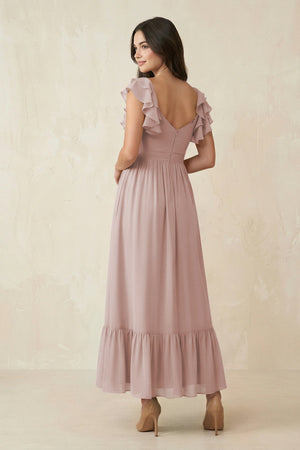Flutter Sleeve Sweetheart A - Line Chiffon Bridesmaid Dress in Toffee - SHE IS ME Bridesmaid Dresses
