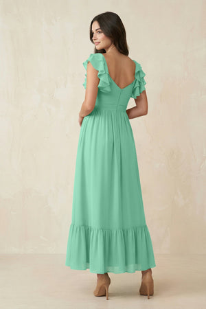 Flutter Sleeve Sweetheart A - Line Chiffon Bridesmaid Dress in Turquoise - SHE IS ME Bridesmaid Dresses