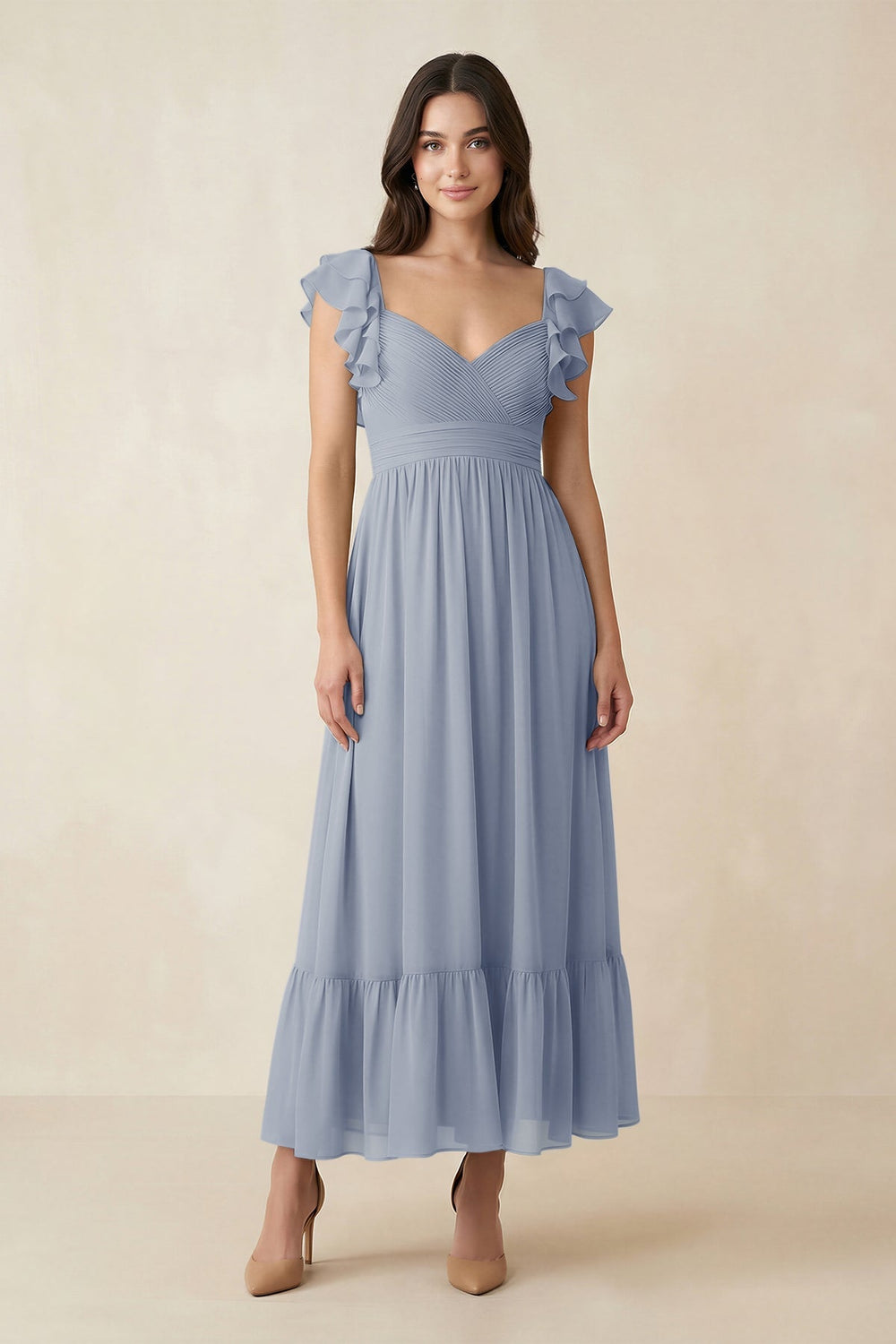 Flutter Sleeve Sweetheart A - Line Chiffon Bridesmaid Dress in Twilight - KISS BRIDAL Bridesmaid Dresses