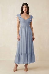 Flutter Sleeve Sweetheart A - Line Chiffon Bridesmaid Dress in Twilight - KISS BRIDAL Bridesmaid Dresses