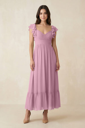Flutter Sleeve Sweetheart A - Line Chiffon Bridesmaid Dress in Vintage Mauve - SHE IS ME Bridesmaid Dresses