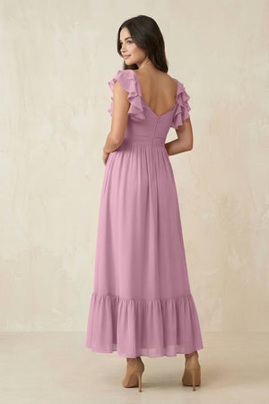 Flutter Sleeve Sweetheart A - Line Chiffon Bridesmaid Dress in Vintage Mauve - SHE IS ME Bridesmaid Dresses