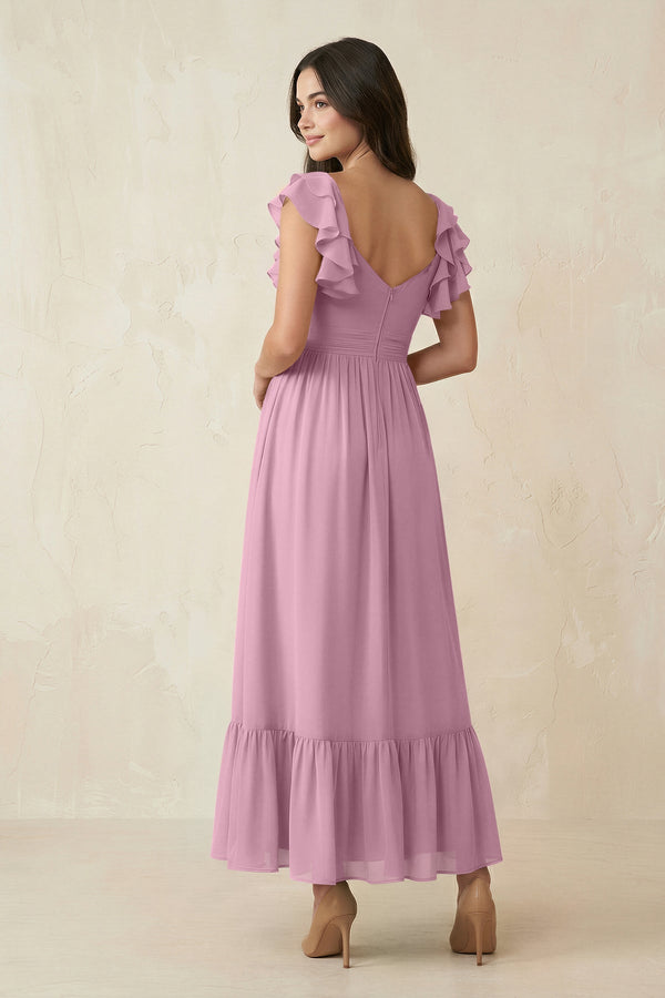 Flutter Sleeve Sweetheart A - Line Chiffon Bridesmaid Dress in Vintage Mauve - SHE IS ME Bridesmaid Dresses