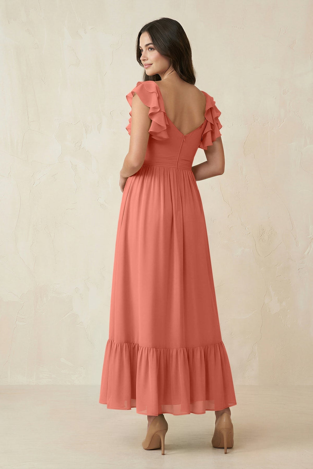 Flutter Sleeve Sweetheart A - Line Chiffon Bridesmaid Dress in Wild Rose - KISS BRIDAL Bridesmaid Dresses