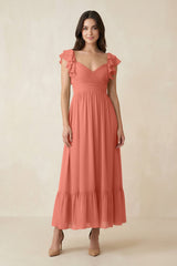 Flutter Sleeve Sweetheart A - Line Chiffon Bridesmaid Dress in Wild Rose - KISS BRIDAL Bridesmaid Dresses