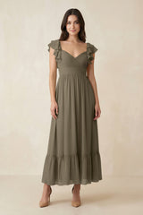 Flutter Sleeve Sweetheart A - Line Chiffon Bridesmaid Dress in Willow Green - KISS BRIDAL Bridesmaid Dresses