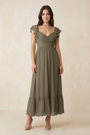 Flutter Sleeve Sweetheart A - Line Chiffon Bridesmaid Dress in Willow Green - SHE IS ME Bridesmaid Dresses