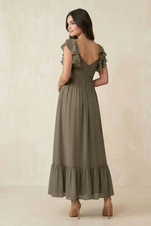 Flutter Sleeve Sweetheart A - Line Chiffon Bridesmaid Dress in Willow Green - SHE IS ME Bridesmaid Dresses
