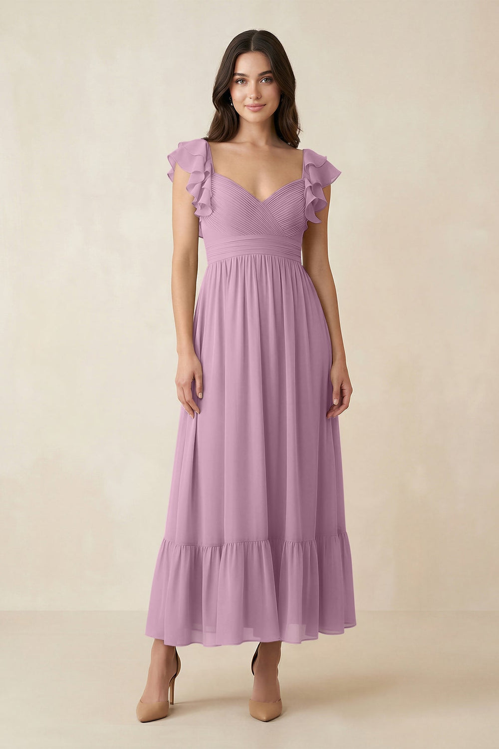Flutter Sleeve Sweetheart A - Line Chiffon Bridesmaid Dress in Wisteria - KISS BRIDAL Bridesmaid Dresses