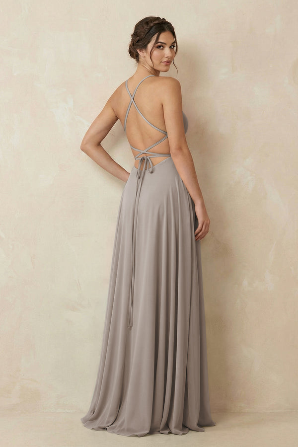 Frost A-Line Chiffon Bridesmaid Dress With Slit (2) | KISSBRIDAL