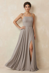 Frost A-Line Chiffon Bridesmaid Dress With Slit | KISSBRIDAL