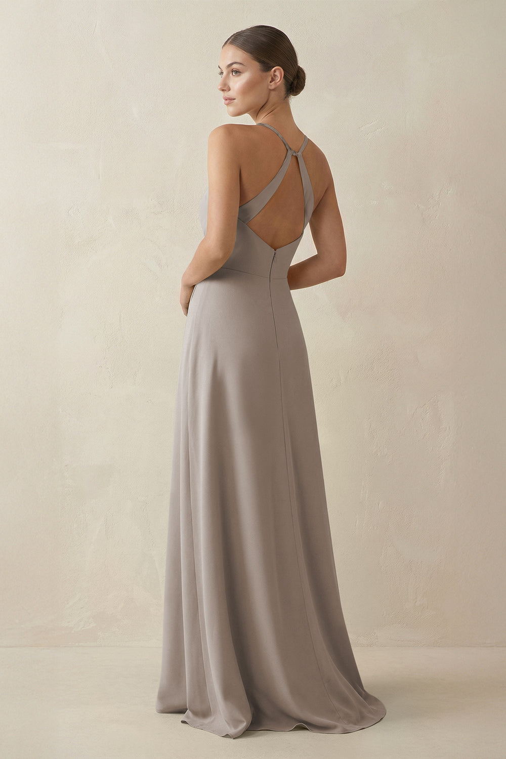 A-Line Chiffon Long Bridesmaid Dress With Slit in Frost