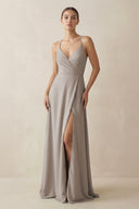 Frost A-Line Chiffon Long Bridesmaid Dress With Slit | KISSBRIDAL