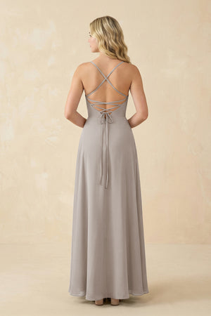Frost A-Line Chiffon Spaghetti Strap Bridesmaid Dress (2) | KISSBRIDAL