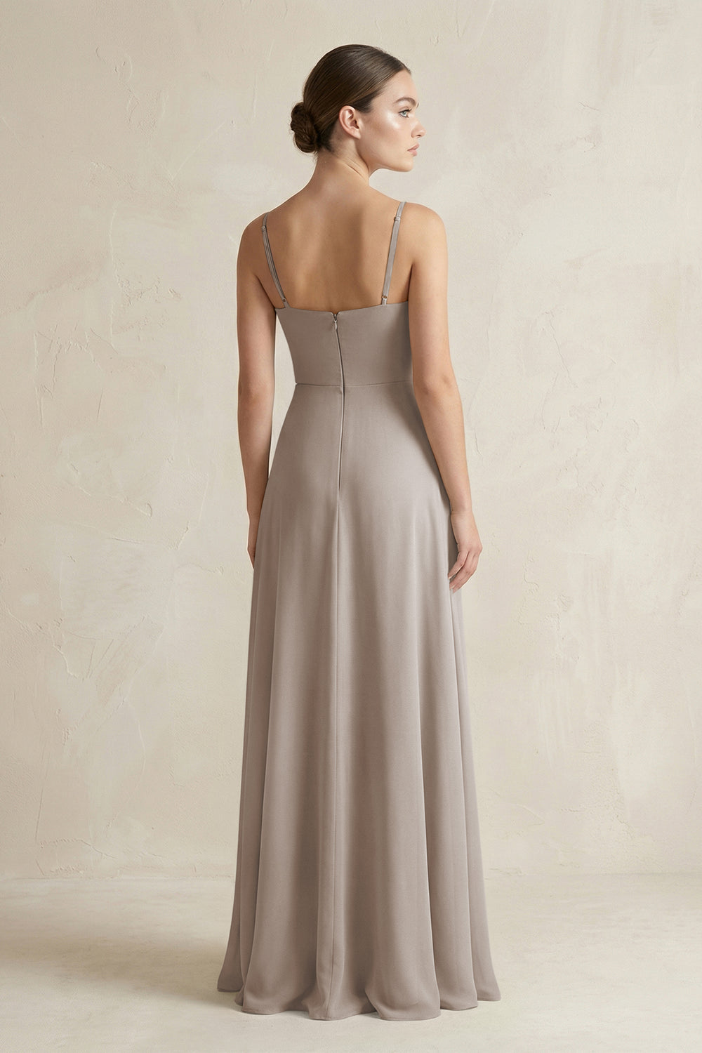 A-Line Chiffon Spaghetti Strap Bridesmaid Dress in Frost