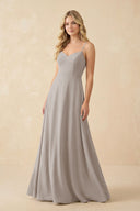 Frost A-Line Chiffon Spaghetti Strap Bridesmaid Dress | KISSBRIDAL