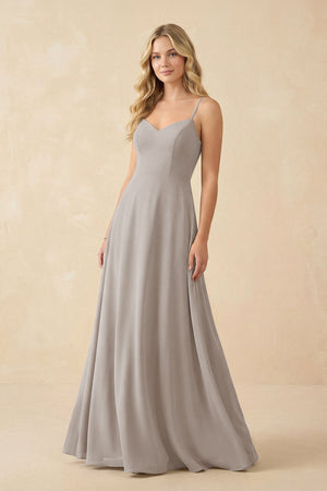 Frost A-Line Chiffon Spaghetti Strap Bridesmaid Dress | KISSBRIDAL