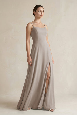 Frost A-Line Chiffon Spaghetti Strap Bridesmaid Dress | KISSBRIDAL