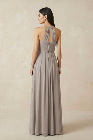 Frost A-Line Halter Neck Pleated Chiffon Bridesmaid Dress (2) | KISSBRIDAL
