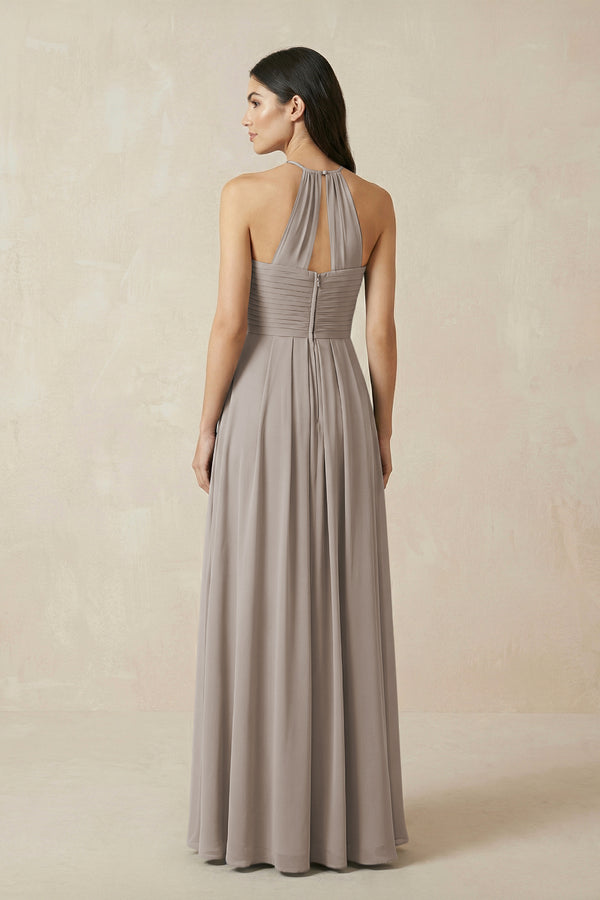 Frost A-Line Halter Neck Pleated Chiffon Bridesmaid Dress (2) | KISSBRIDAL
