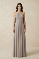 Frost A-Line Halter Neck Pleated Chiffon Bridesmaid Dress | KISSBRIDAL