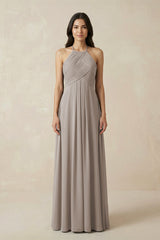 Frost A-Line Halter Neck Pleated Chiffon Bridesmaid Dress | KISSBRIDAL