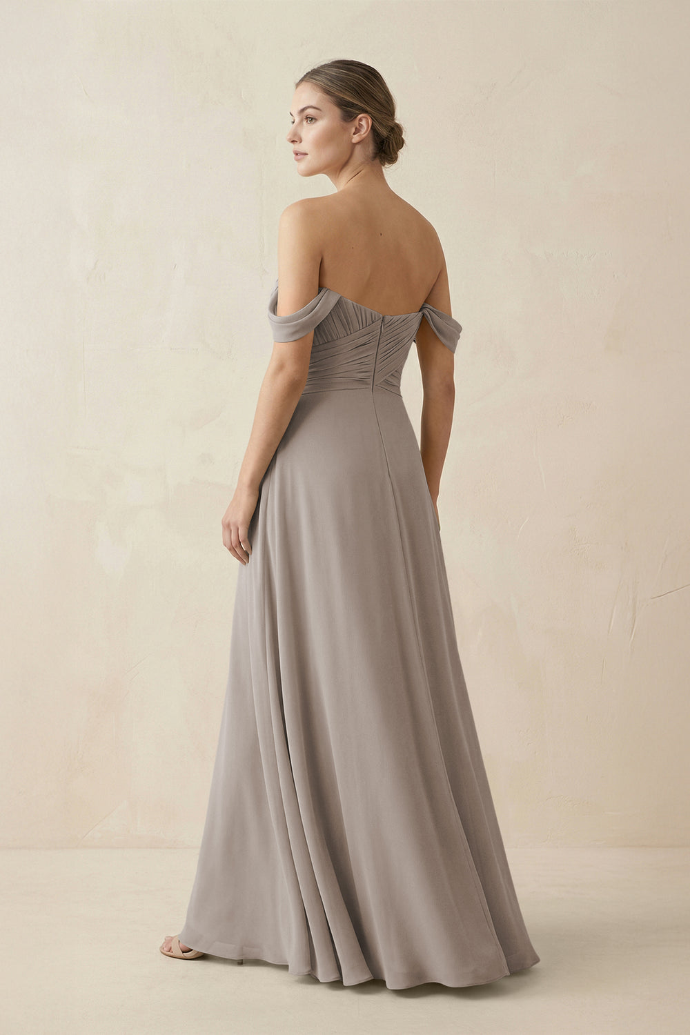 A-Line Off-the-Shoulder Chiffon Bridesmaid Dress in Frost