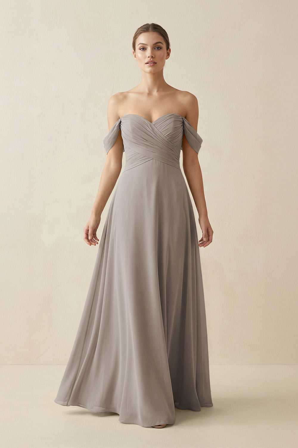 A-Line Off-the-Shoulder Chiffon Bridesmaid Dress in Frost